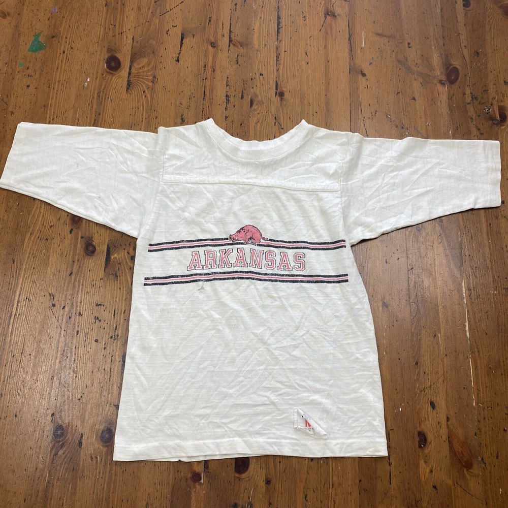 Vintage 80's Arkansas Razorbacks Youth M 10-12 T-Shirt Single Stitch 3/4‎ Sleeve